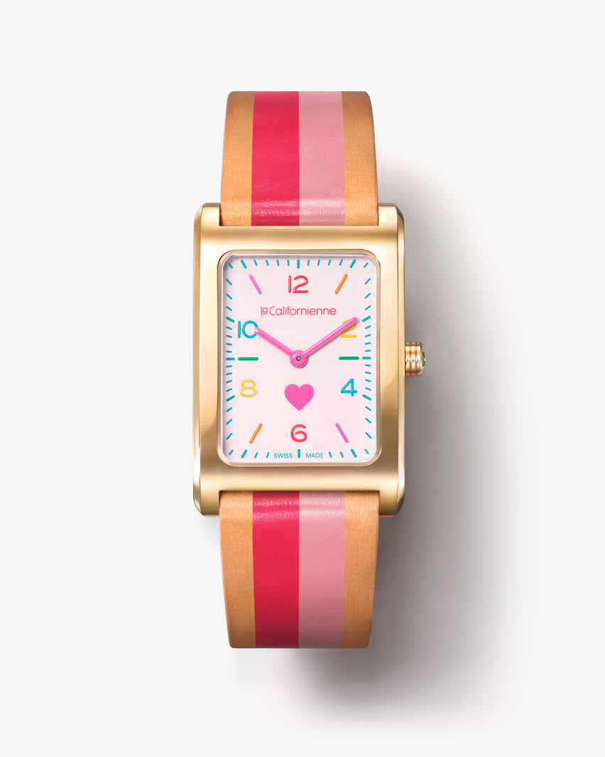 Daybreak — DB-08A Neon Pink in Yellow Gold — Pastel Rainbow Pink Heart / Neon Pink in Yellow Gold Plated