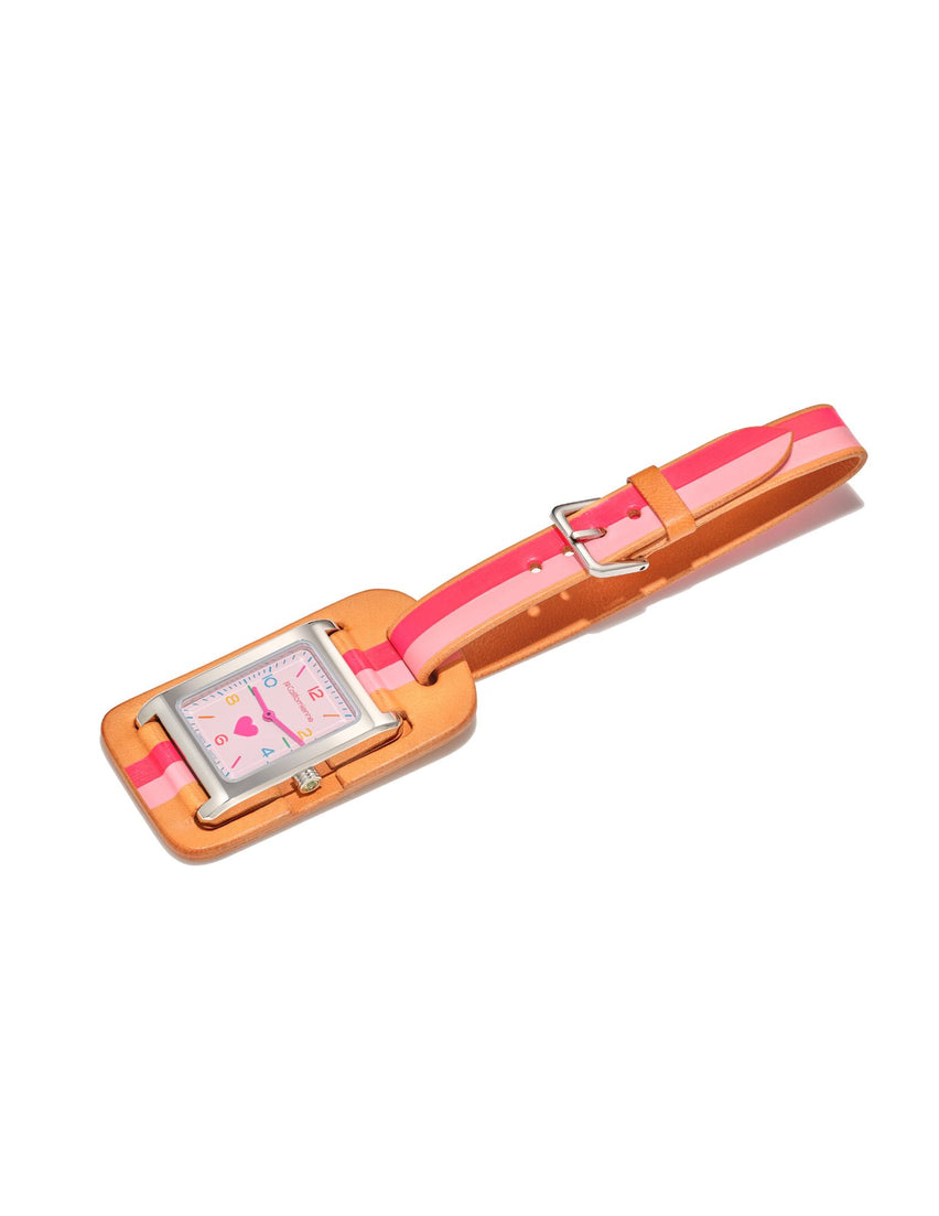 Daybreak Charm — DB Charm-08A Neon Pink in Steel— Pastel Rainbow Pink Heart / Neon Pink in Yellow Gold Plated